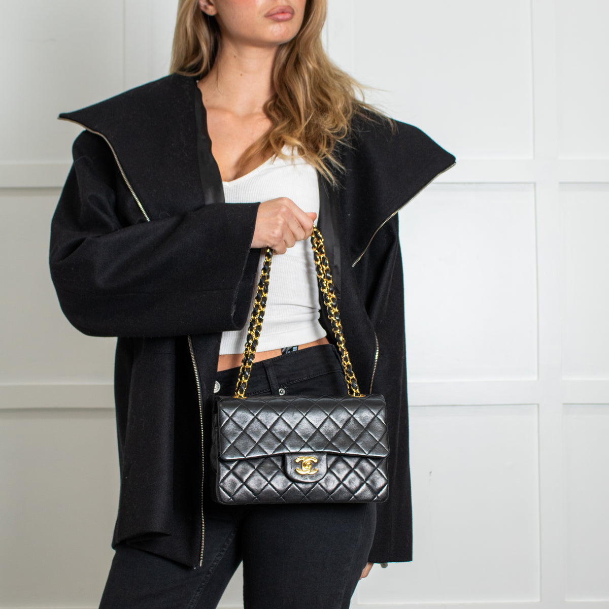 Chanel Black Lambskin Vintage Medium Double Flap