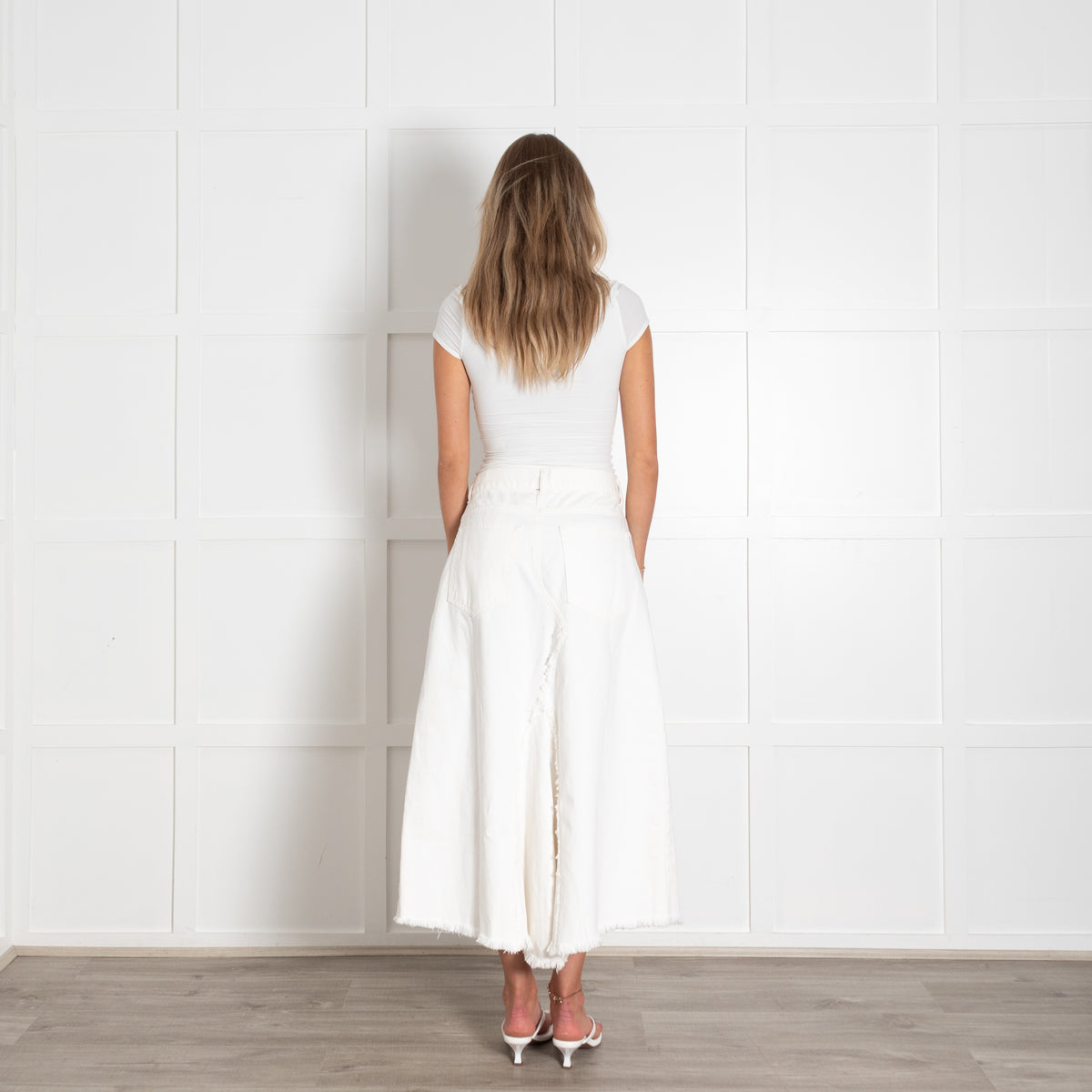 Raey Cream Denim A-Line Midi Skirt