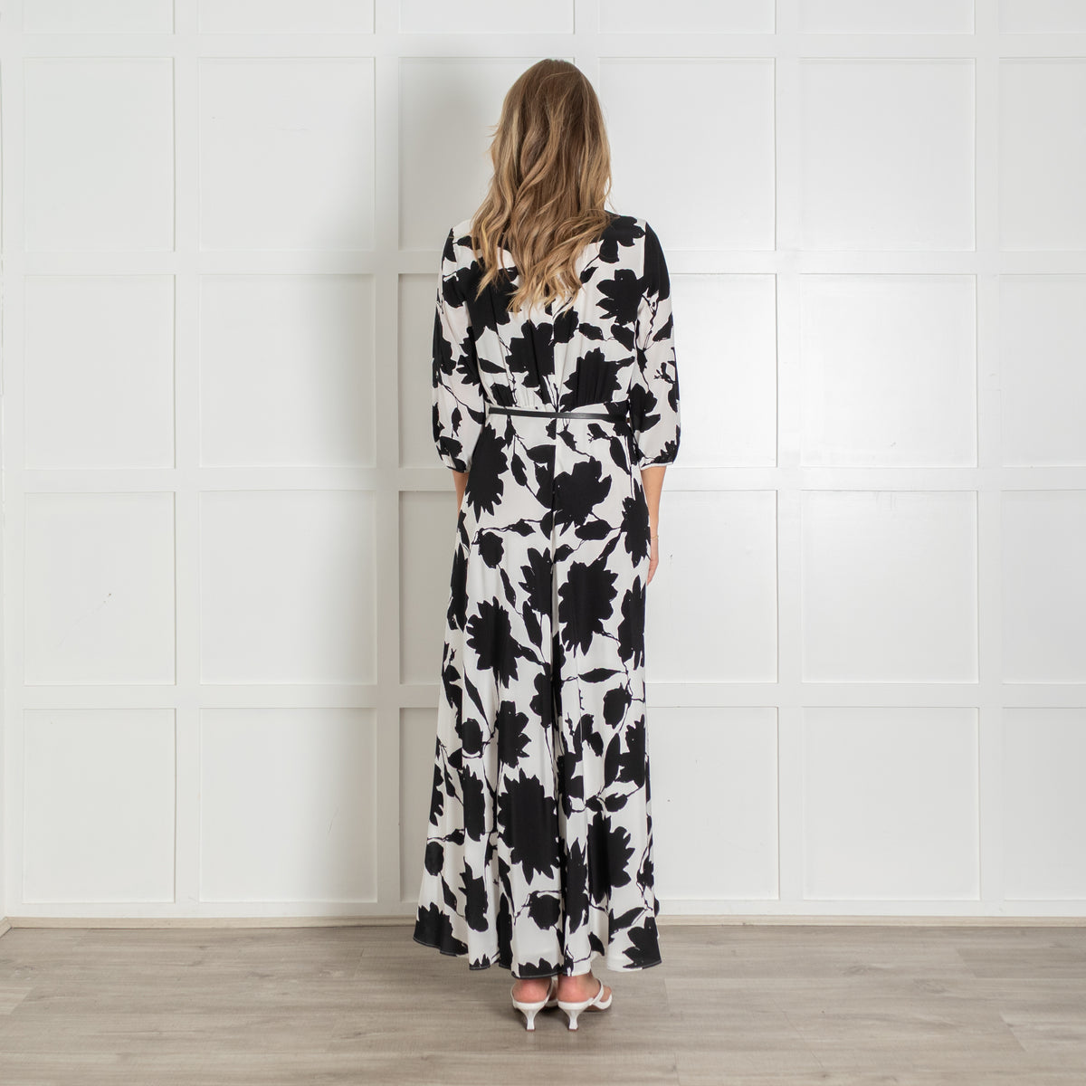 Max Mara Studio Black and White Belted Maxi Dress