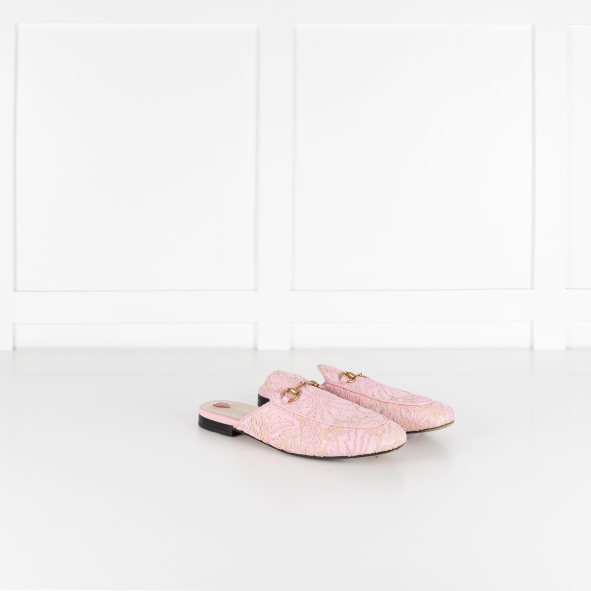 Gucci Pink Lace Princetown Mules