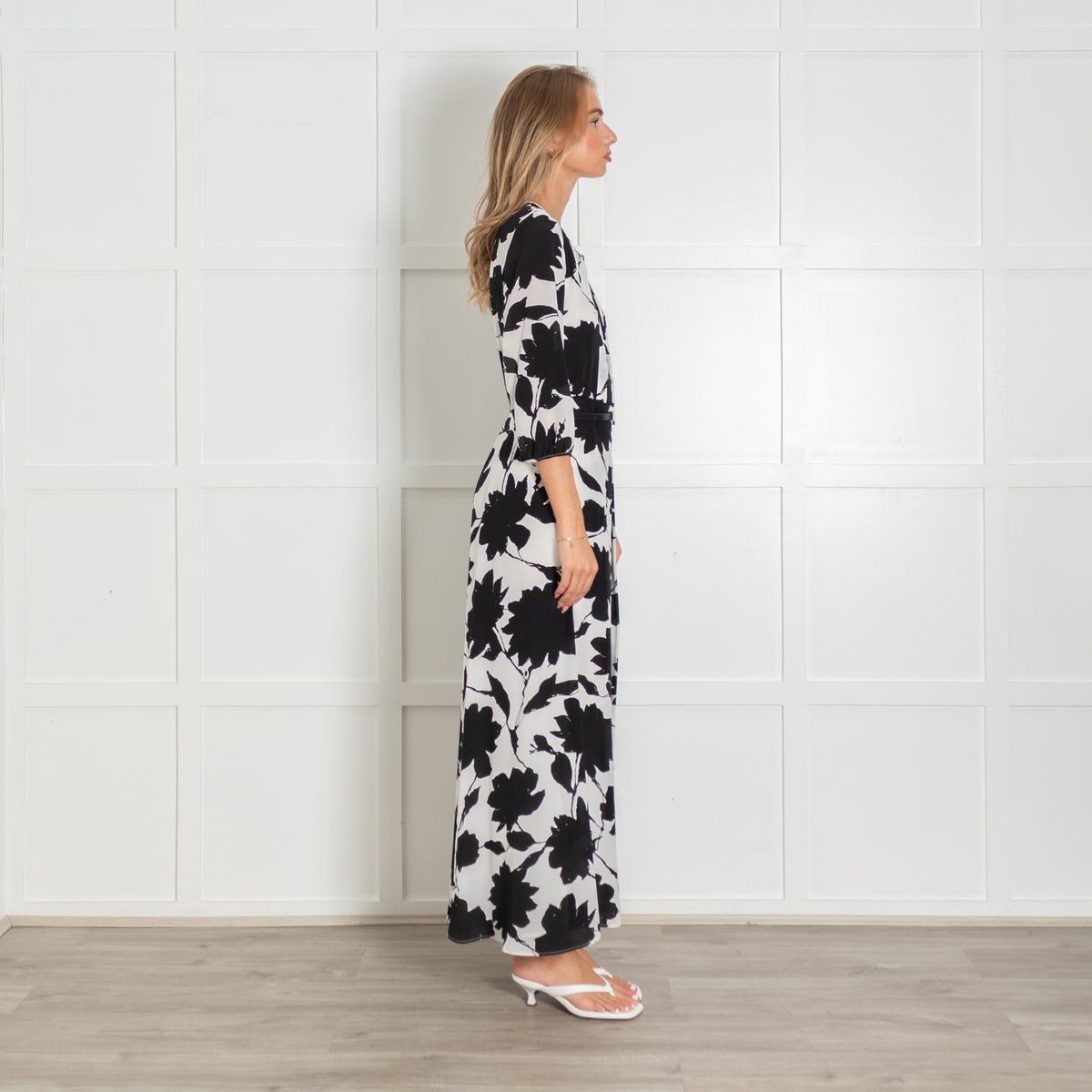 Max Mara Studio Black and White Belted Maxi Dress