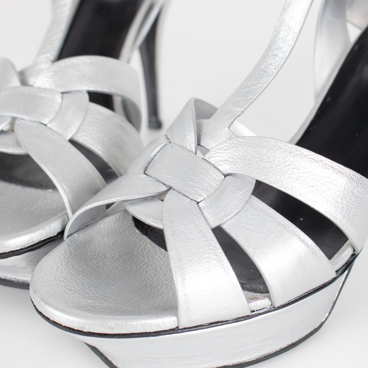 Saint Laurent Silver Leather Tribute Sandals