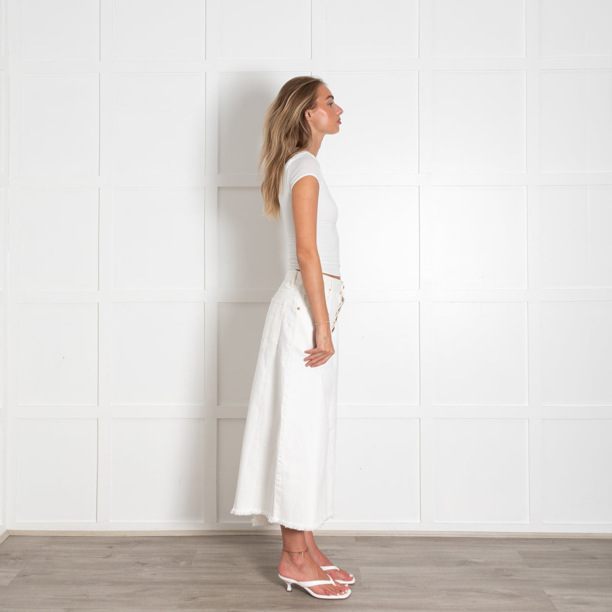 Raey Cream Denim A-Line Midi Skirt
