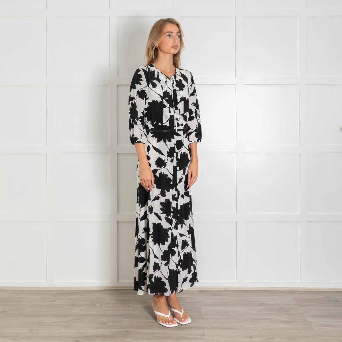 Max Mara Studio Black and White Belted Maxi Dress
