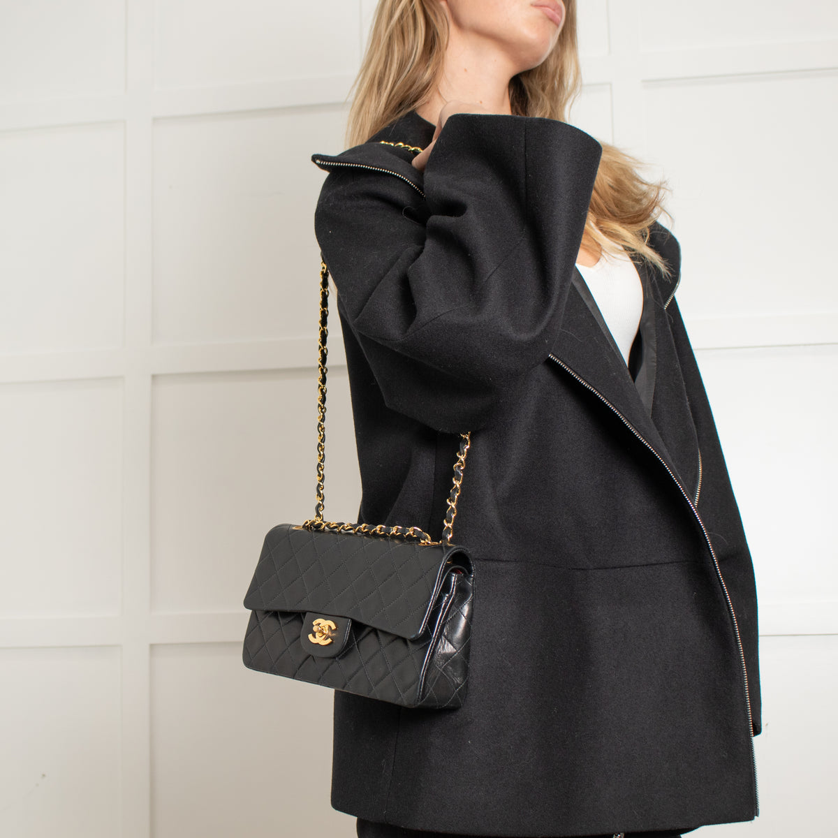 Chanel Vintage Medium Black Double Flap Shoulder Bag