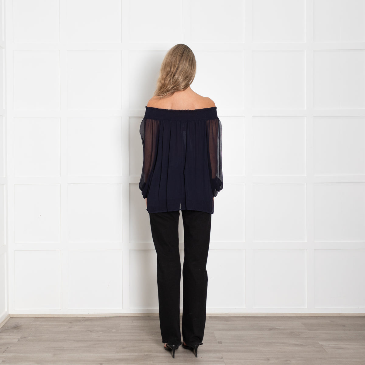 Dea Kudibal Navy Sheer Smocked Shoulder Blouse