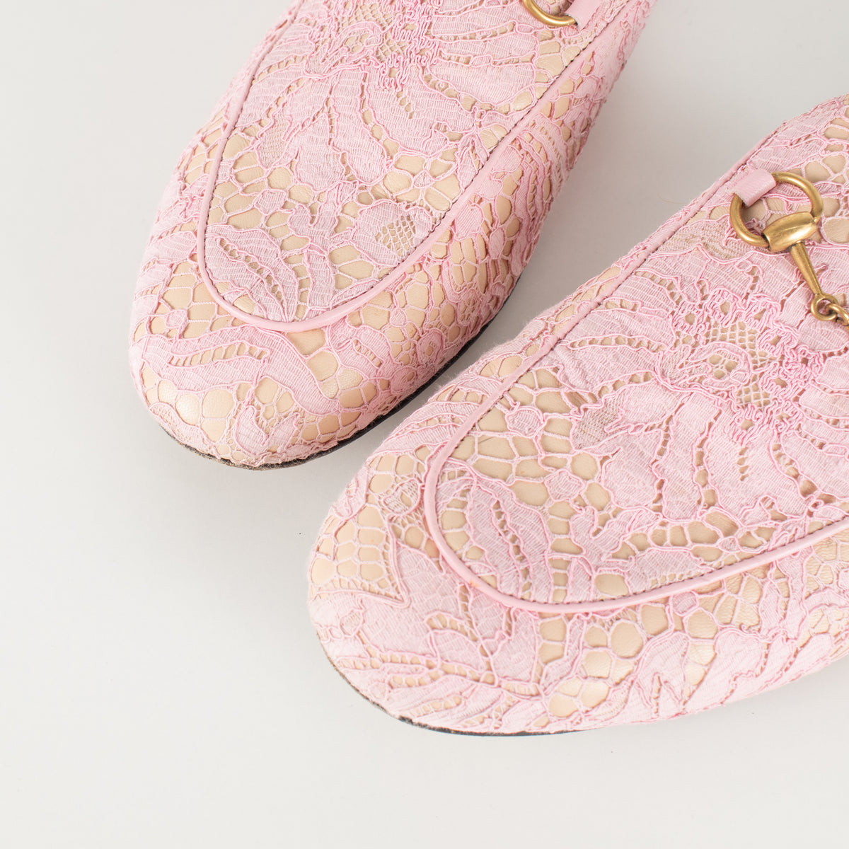 Gucci Pink Lace Princetown Mules