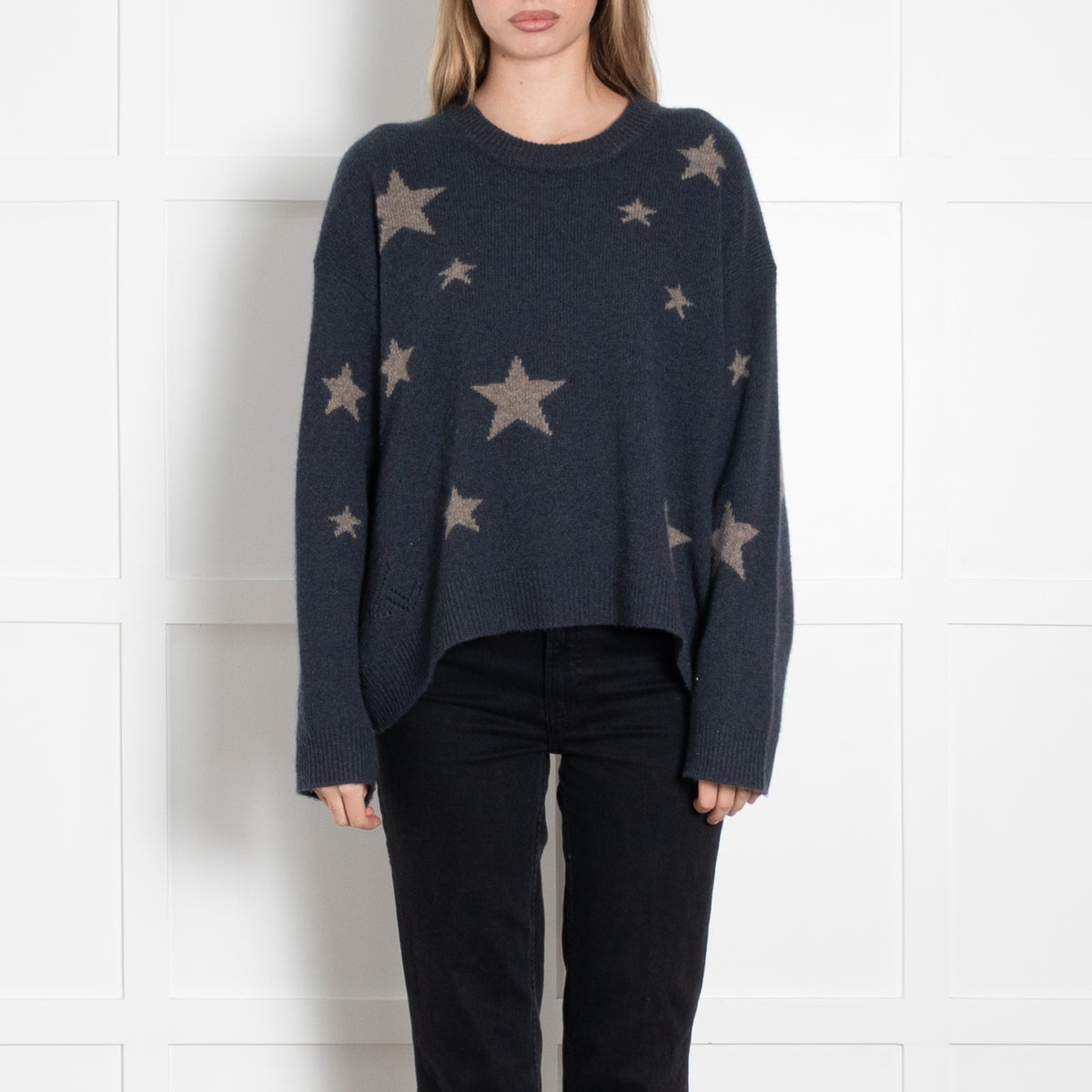 Zadig & Voltaire Preloved Blue Beige Star Cashmere Sweater