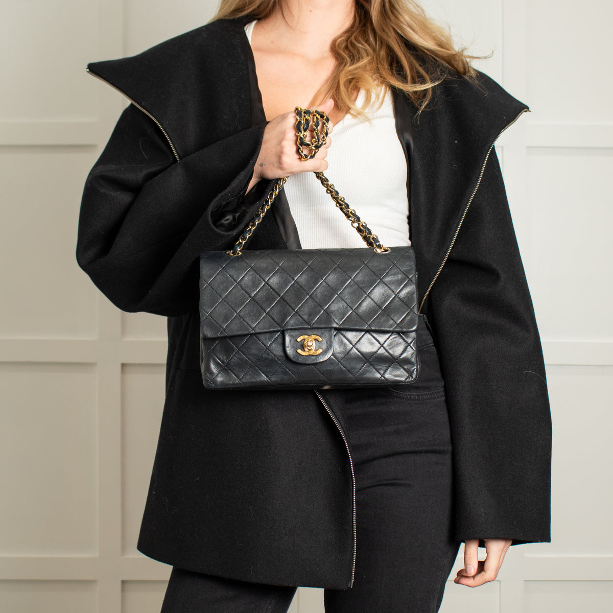 Chanel Vintage Medium Black Double Flap Shoulder Bag