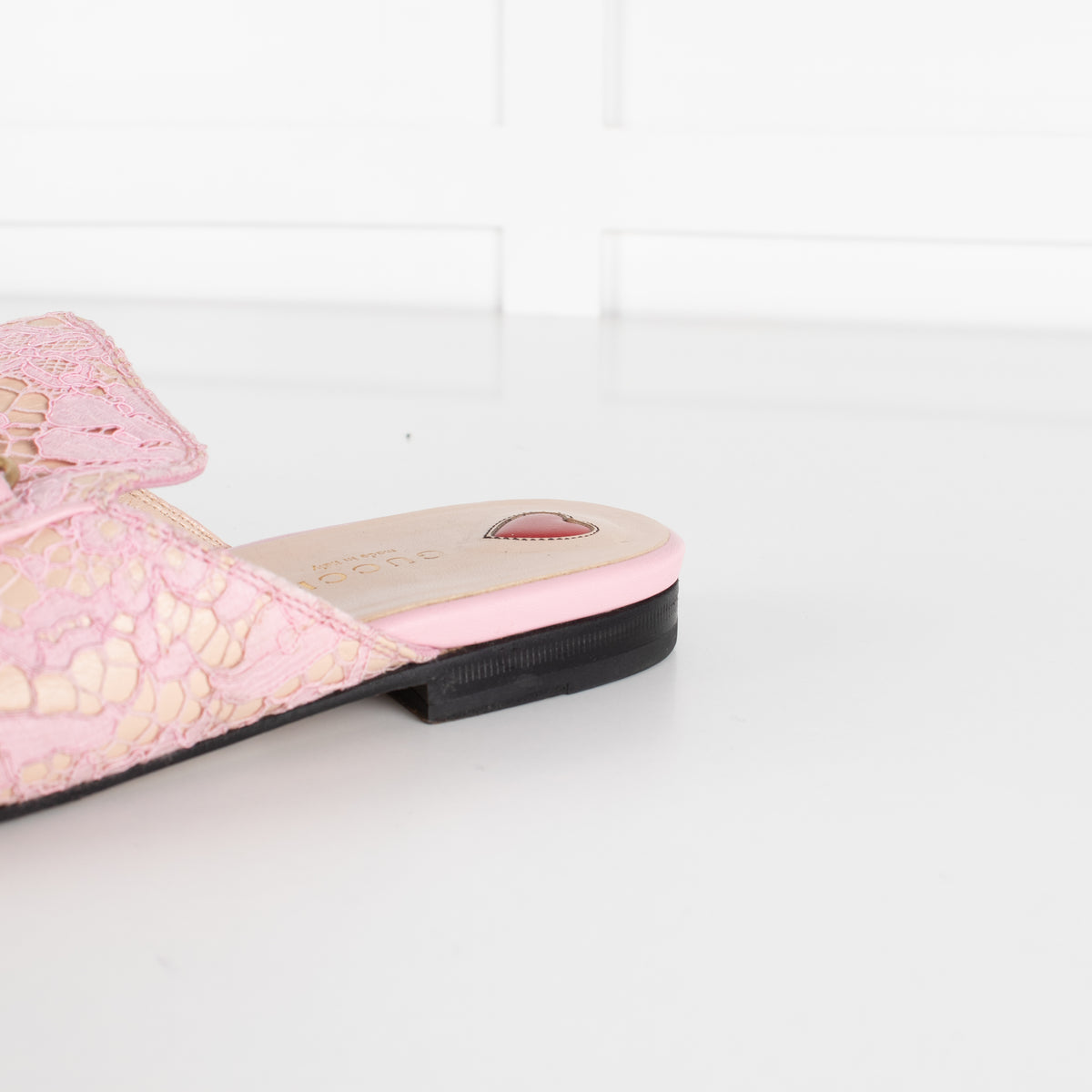 Gucci Pink Lace Princetown Mules