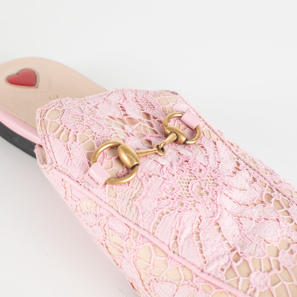 Gucci Pink Lace Princetown Mules