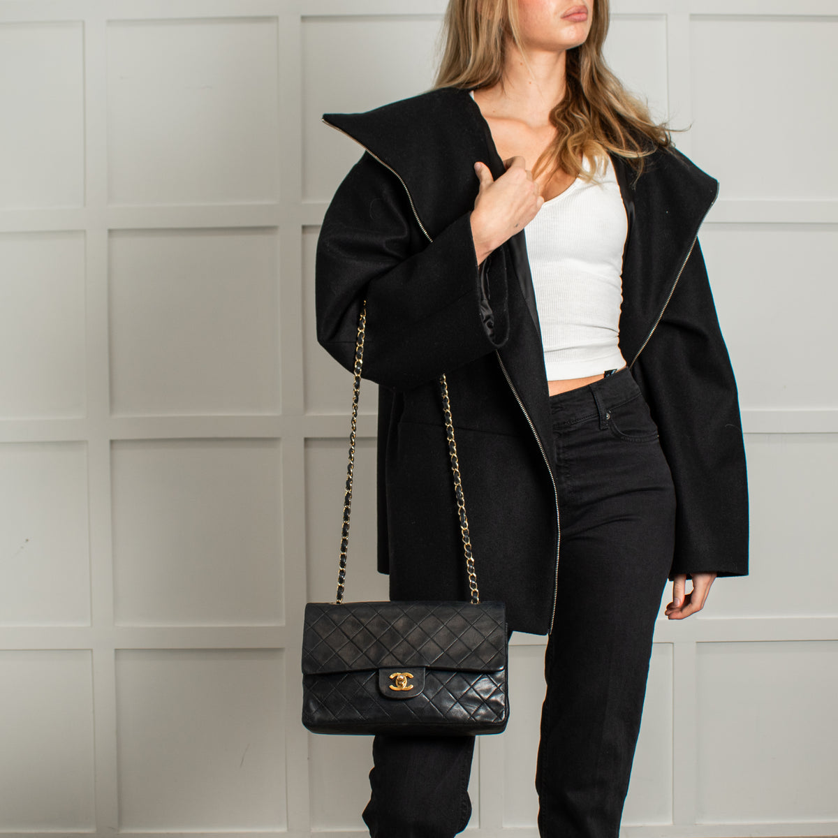 Chanel Vintage Medium Black Double Flap Shoulder Bag