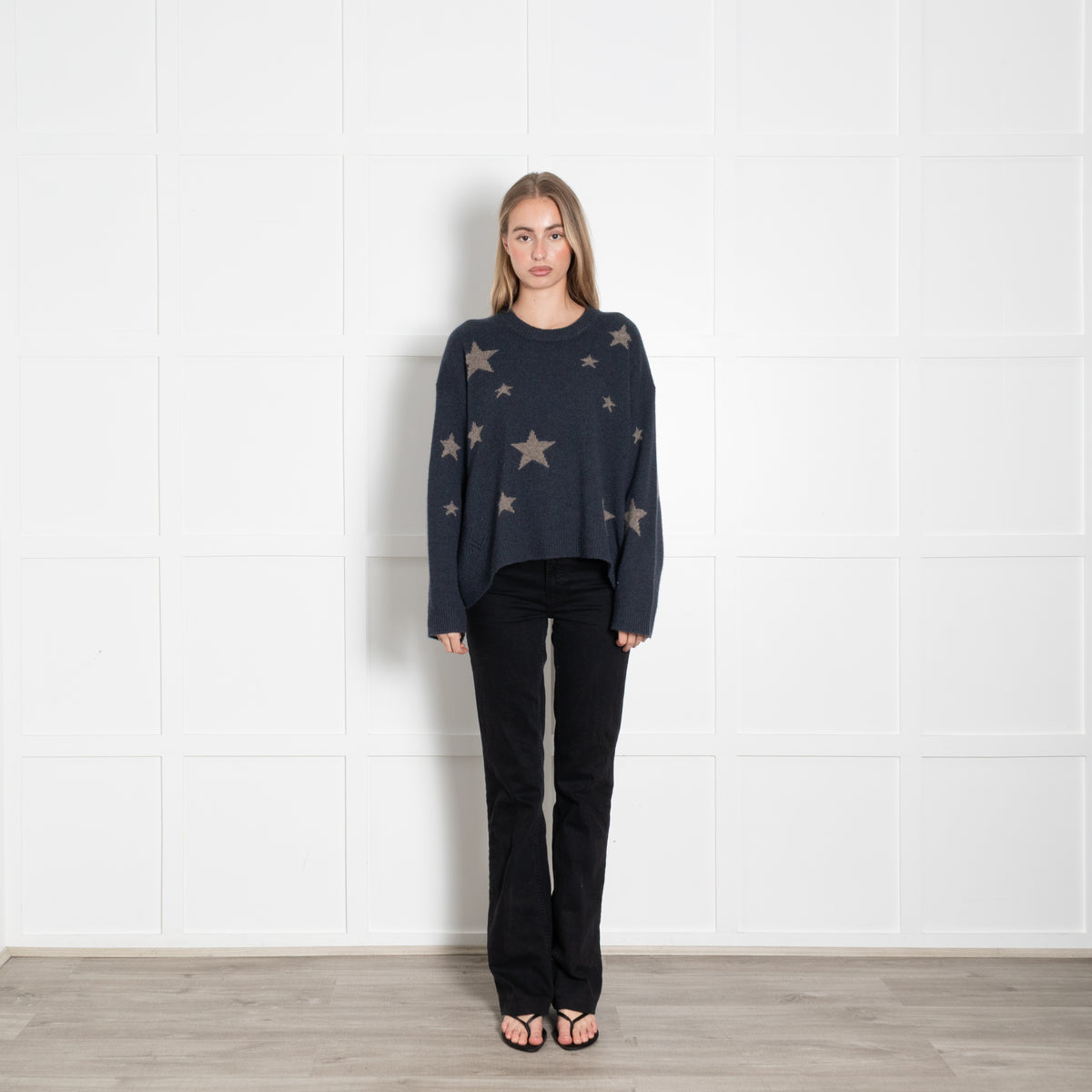 Zadig & Voltaire Preloved Blue Beige Star Cashmere Sweater