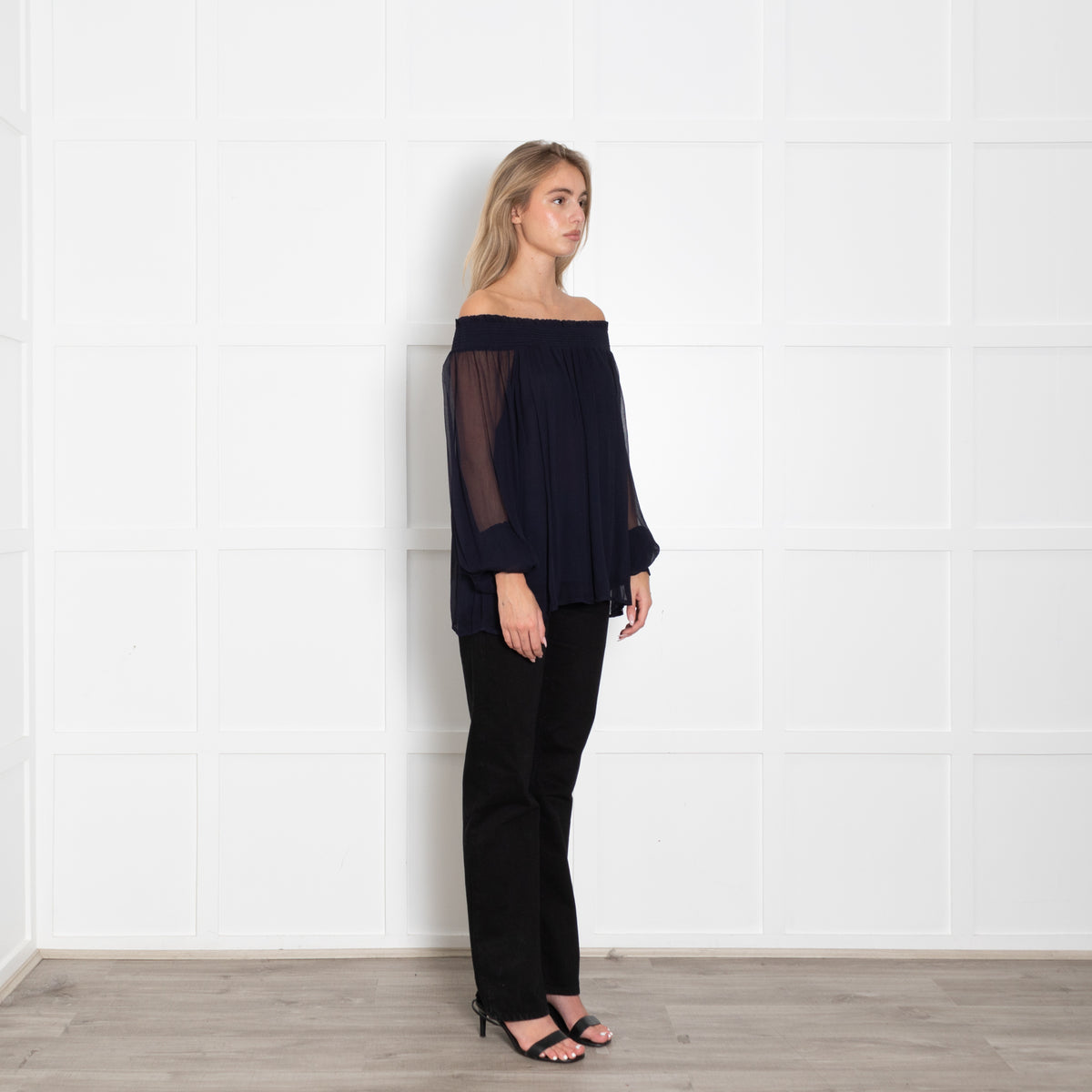 Dea Kudibal Navy Sheer Smocked Shoulder Blouse