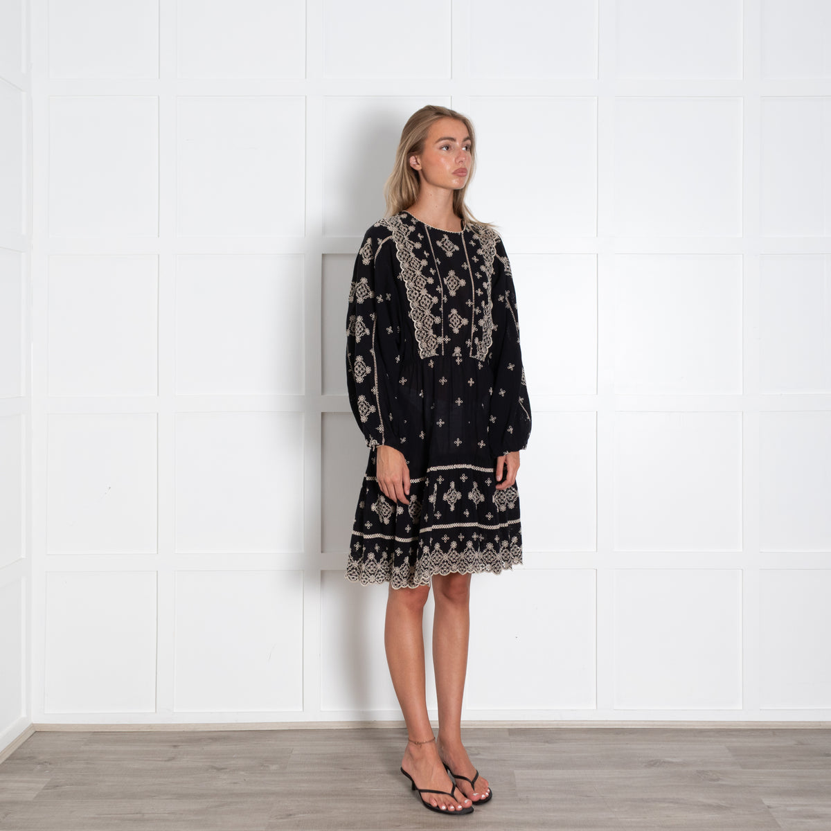 Scarlett Poppies Black Dress With Cream Embroidery