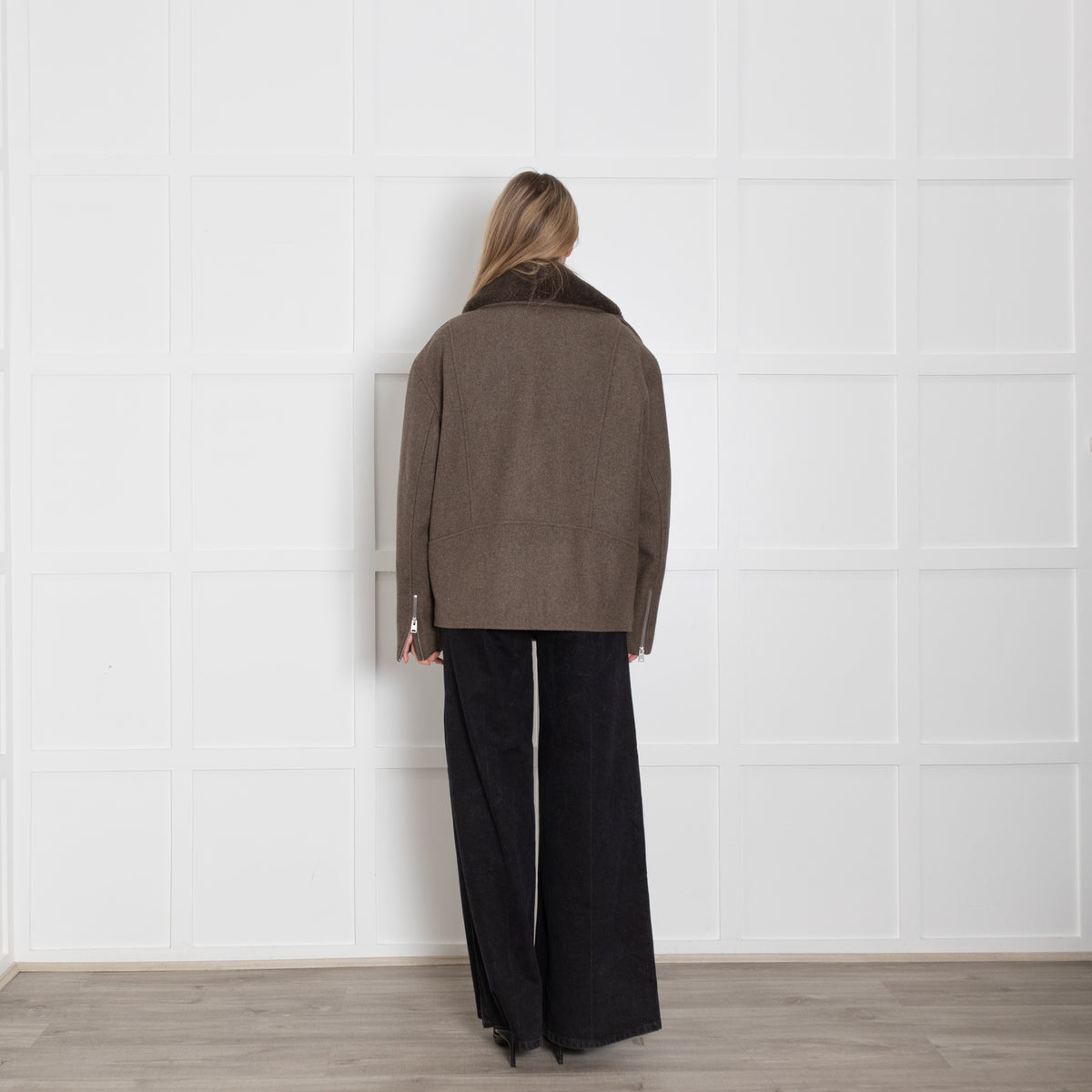 All Saints Mard Brown Wool Blend Biker Jacket