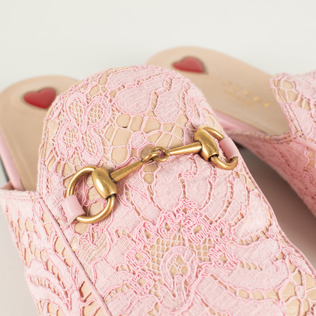 Gucci Pink Lace Princetown Mules