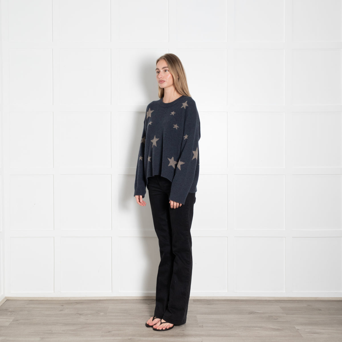 Zadig & Voltaire Preloved Blue Beige Star Cashmere Sweater