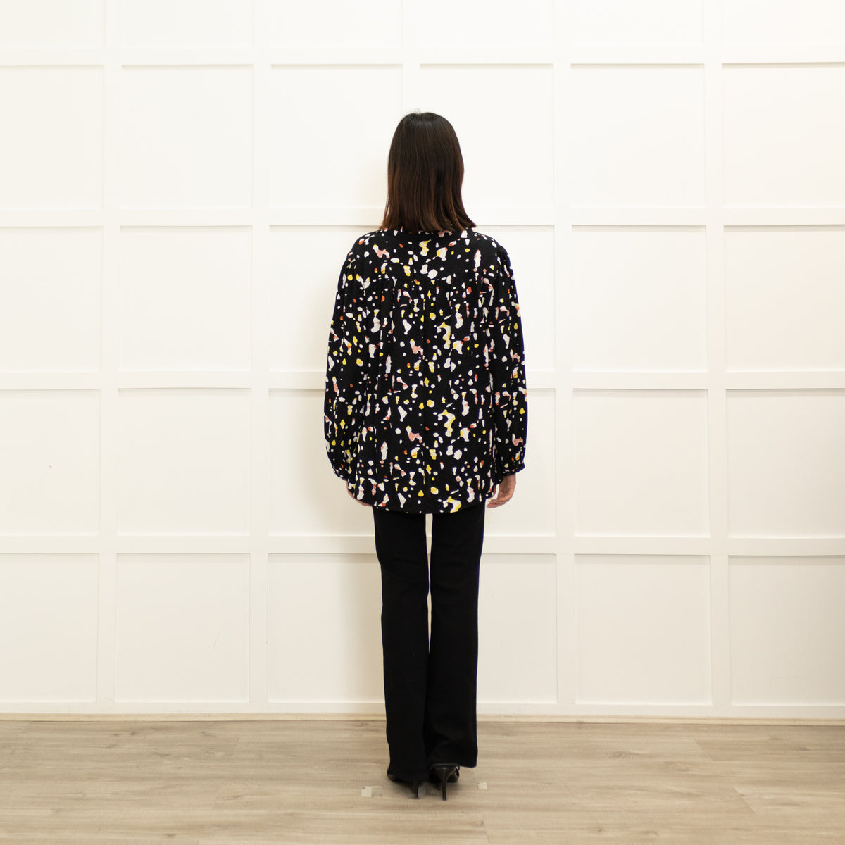 Ba & Sh Black White Frill Trim Neck Line Top