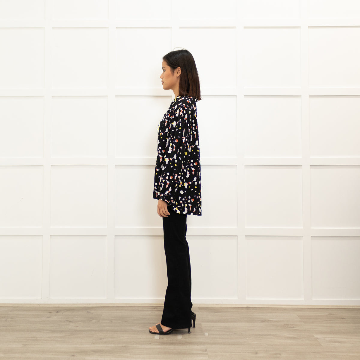 Ba & Sh Black White Frill Trim Neck Line Top