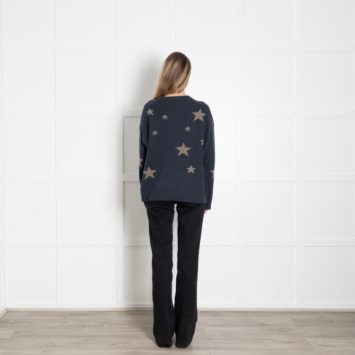 Zadig & Voltaire Preloved Blue Beige Star Cashmere Sweater