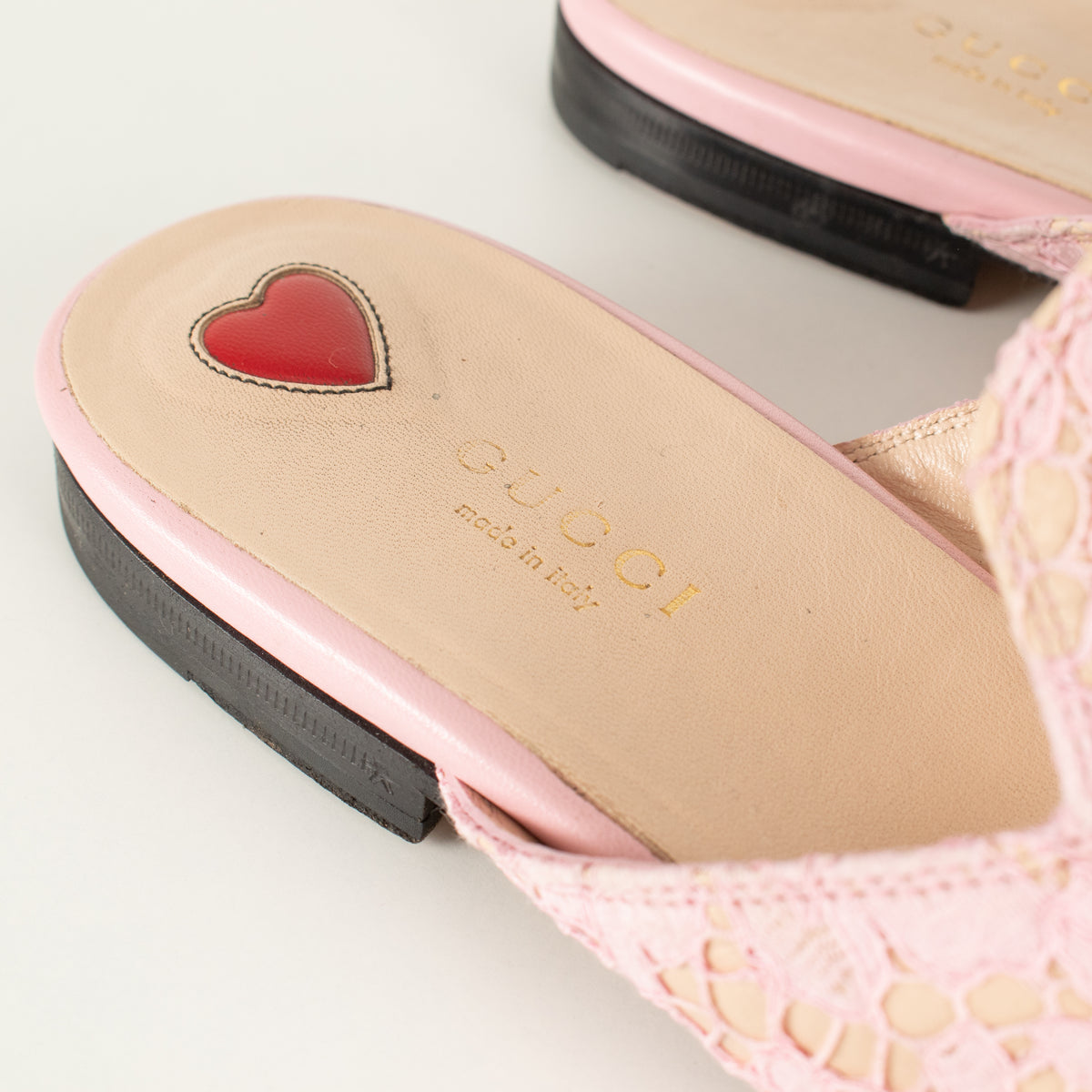 Gucci Pink Lace Princetown Mules