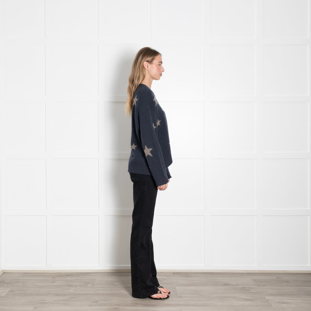 Zadig & Voltaire Preloved Blue Beige Star Cashmere Sweater