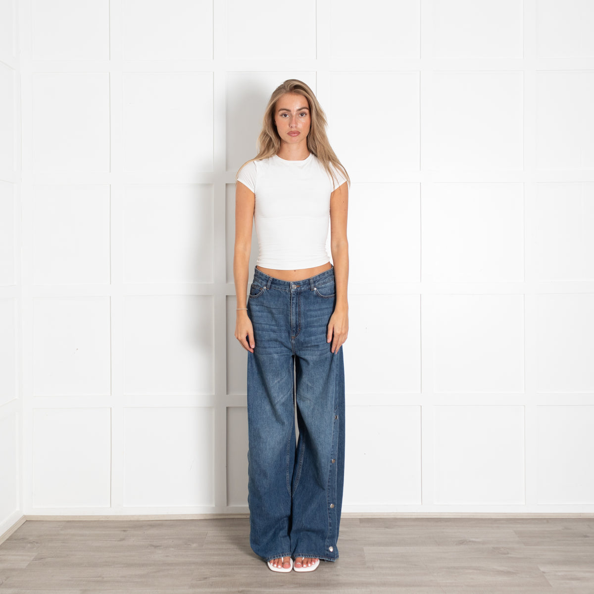Me + Em Blue Jeans With Silver Button Detail