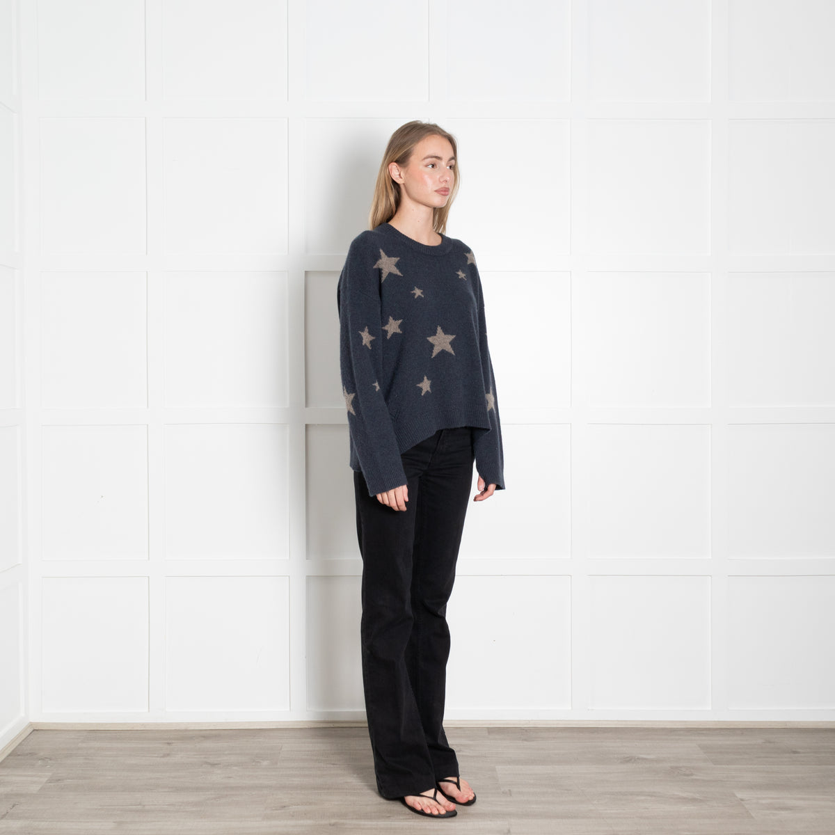 Zadig & Voltaire Preloved Blue Beige Star Cashmere Sweater