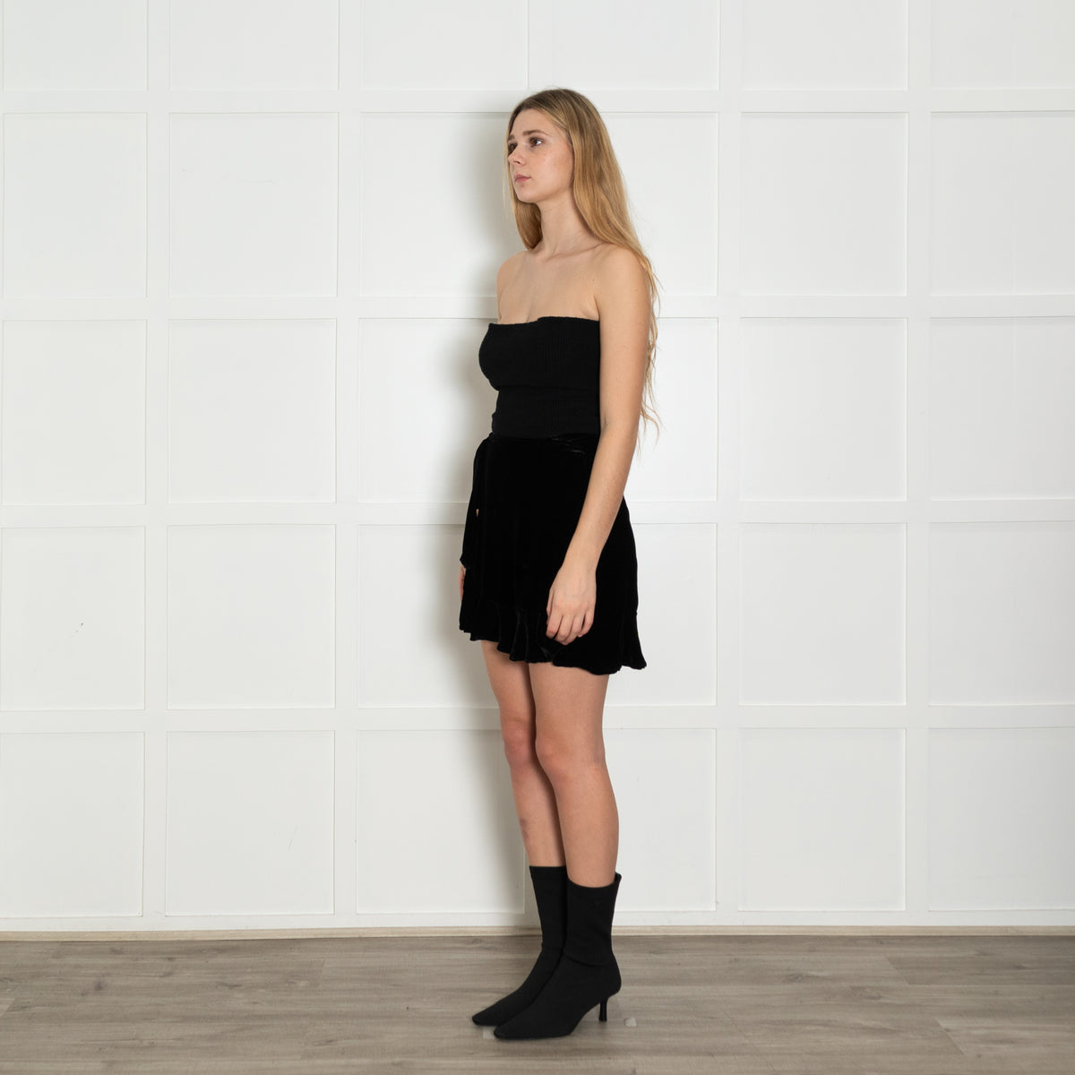 Reformation Black Velvet Wrap Mini Skirt