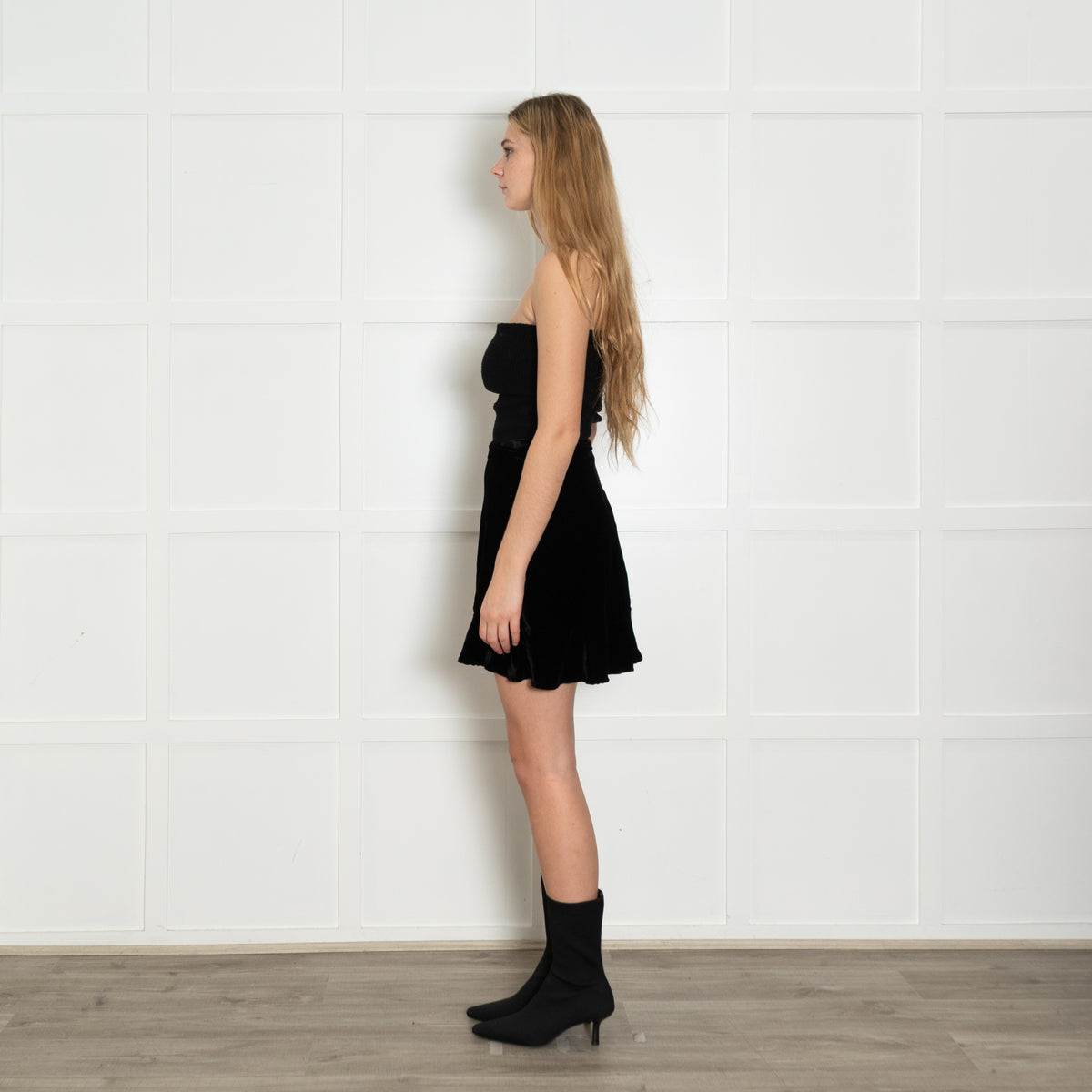 Reformation Black Velvet Wrap Mini Skirt