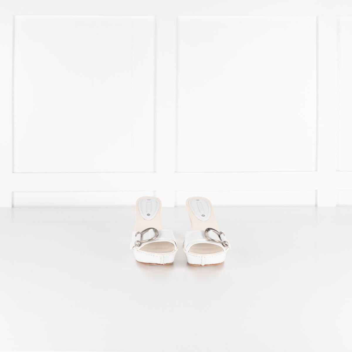 Celine White Leather Buckle Detail Sandal Heel
