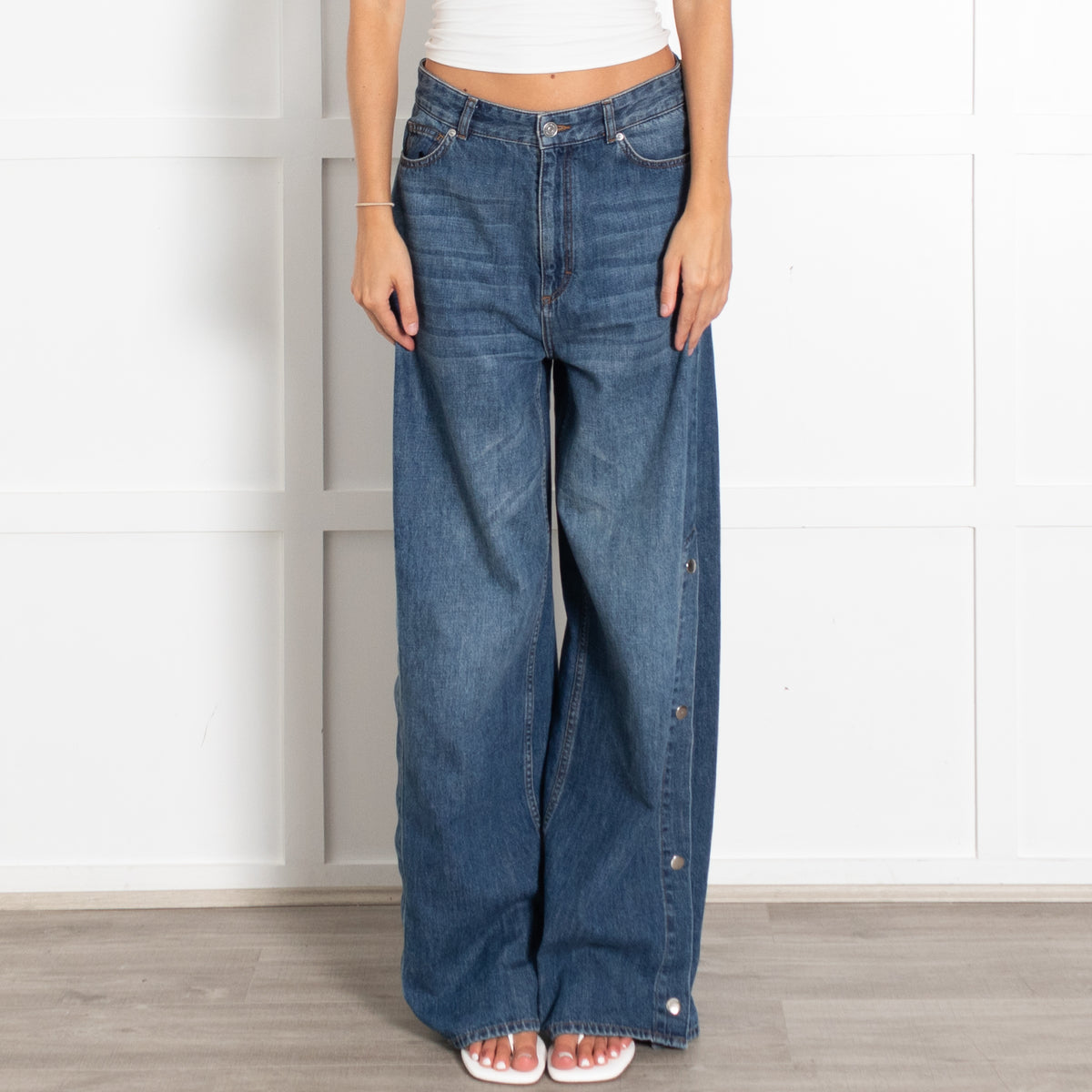 Me + Em Blue Jeans With Silver Button Detail