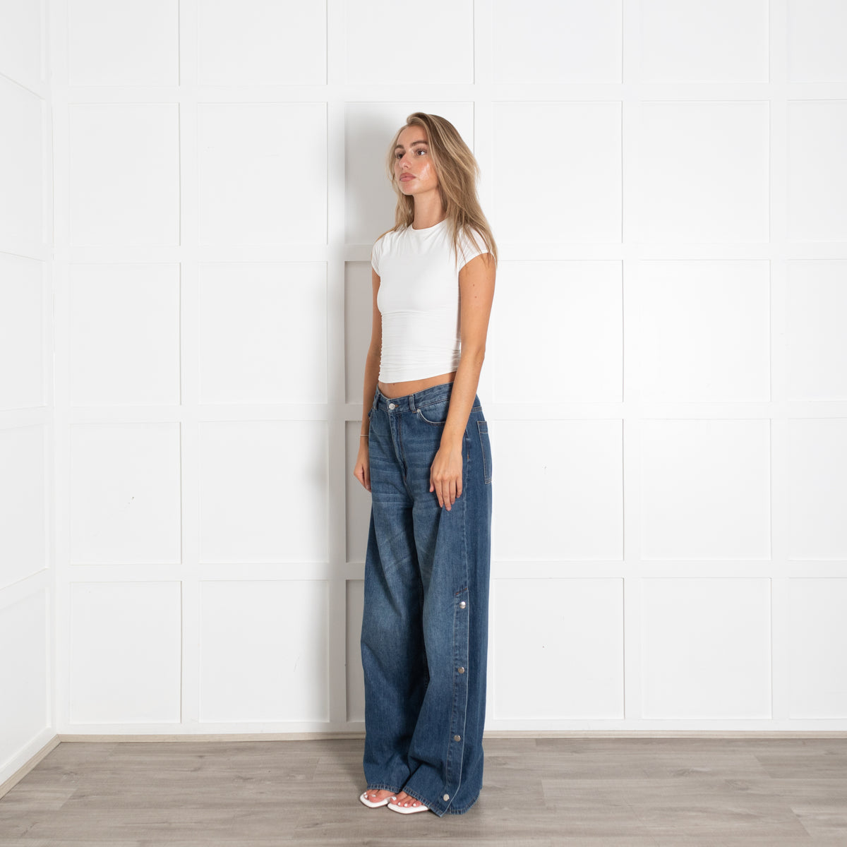 Me + Em Blue Jeans With Silver Button Detail