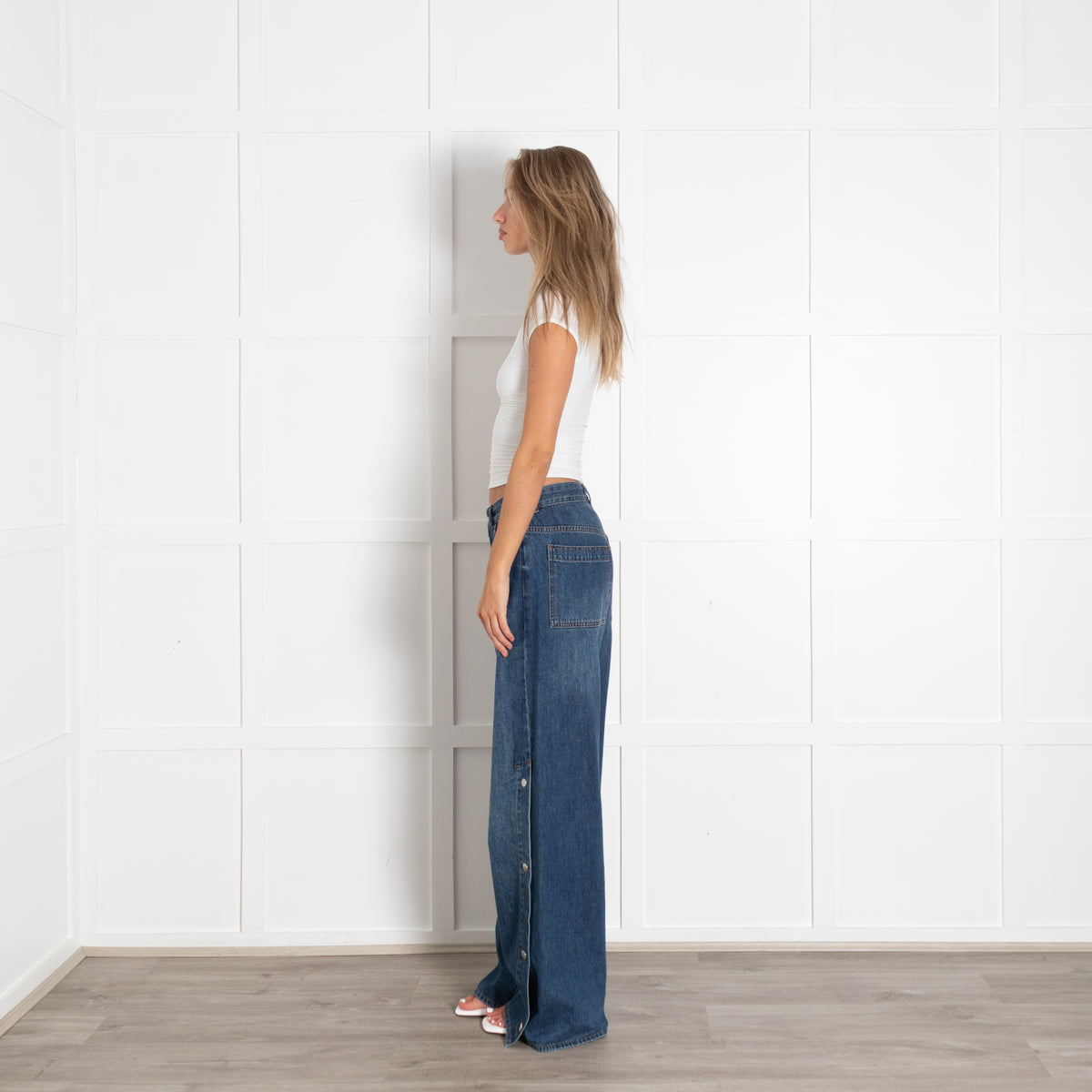 Me + Em Blue Jeans With Silver Button Detail
