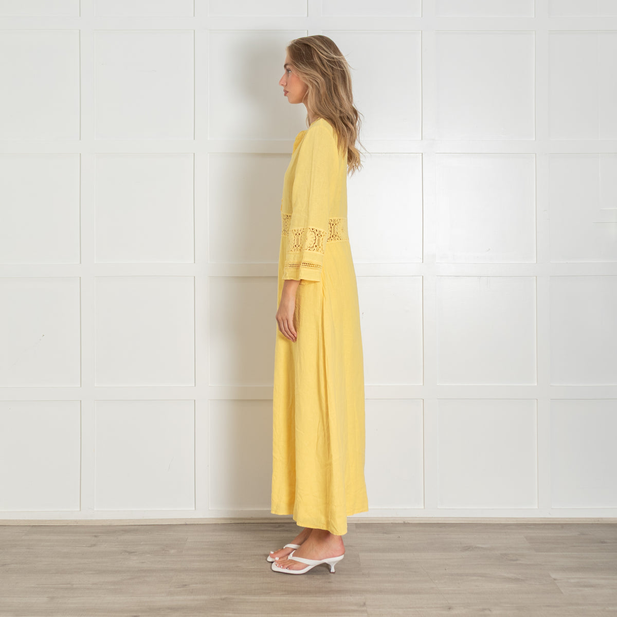 Honorine Yellow Linen Lace Trim Maxi Dress