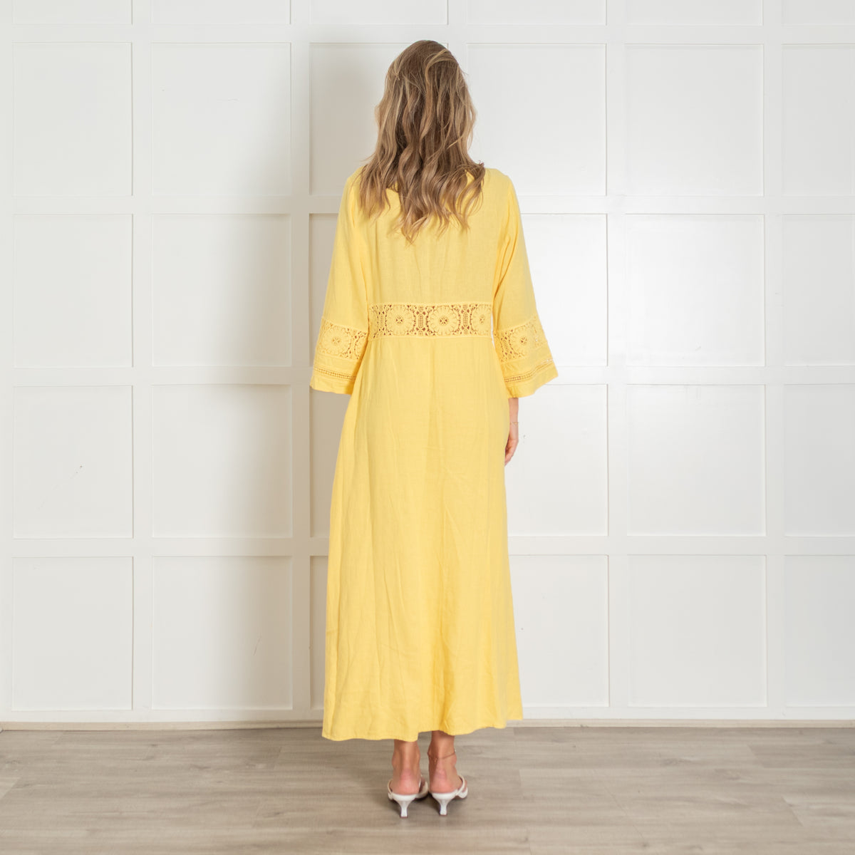 Honorine Yellow Linen Lace Trim Maxi Dress