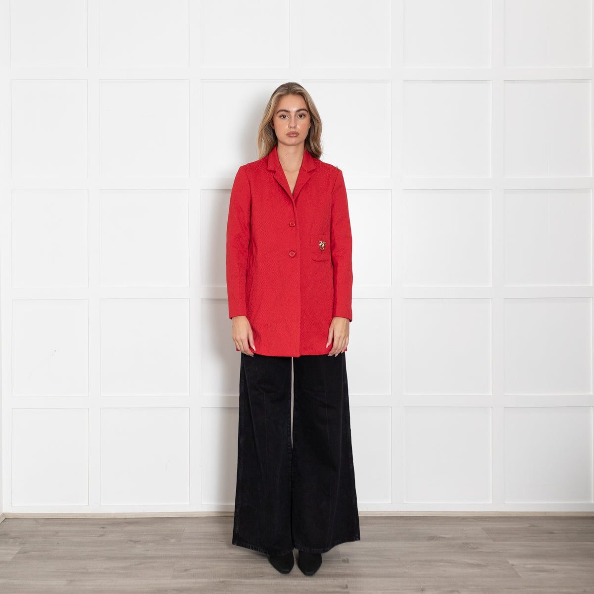 Maje Red Textured Tiger Pocket Detail Coat