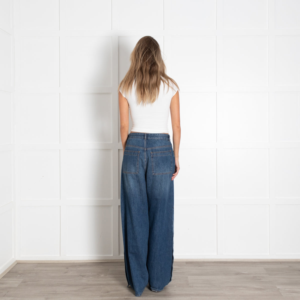 Me + Em Blue Jeans With Silver Button Detail