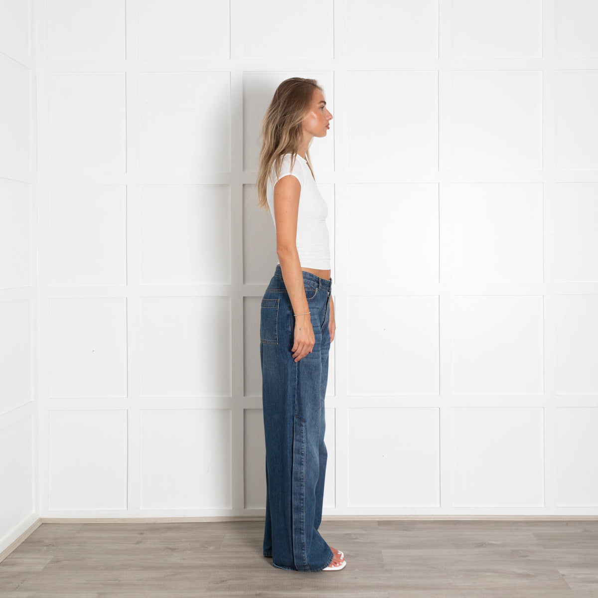 Me + Em Blue Jeans With Silver Button Detail