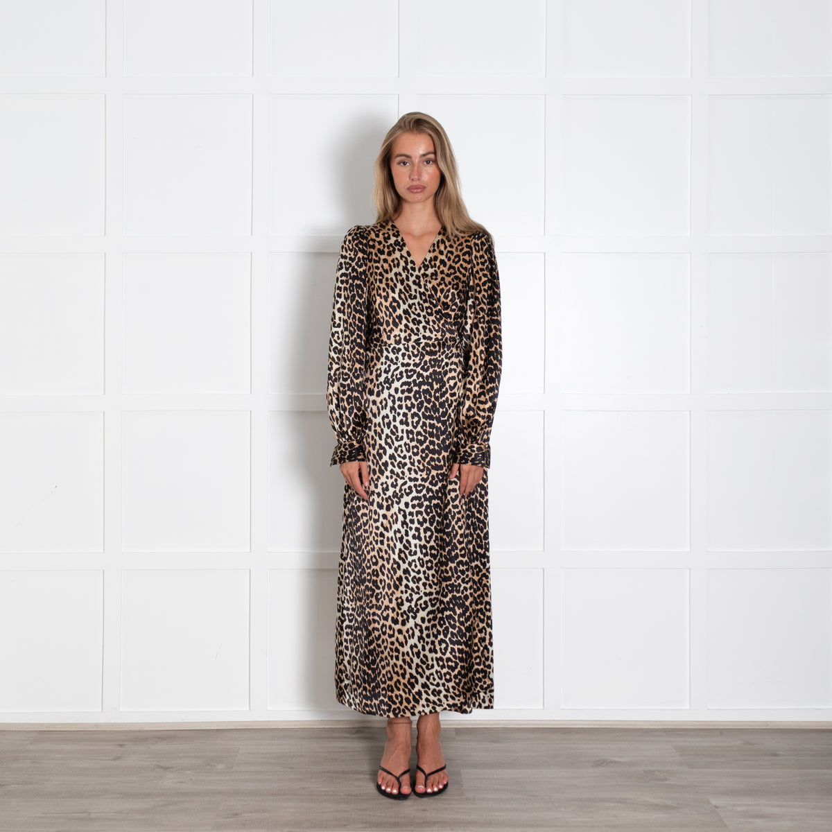 Ganni Silk Leopard Wrap Dress