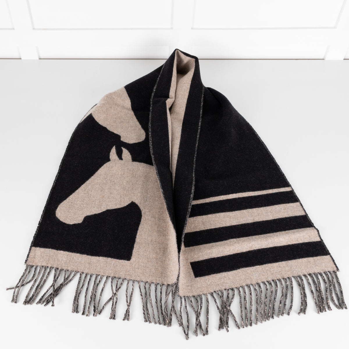 Hermes Beige Black Casaque Love Story Scarf