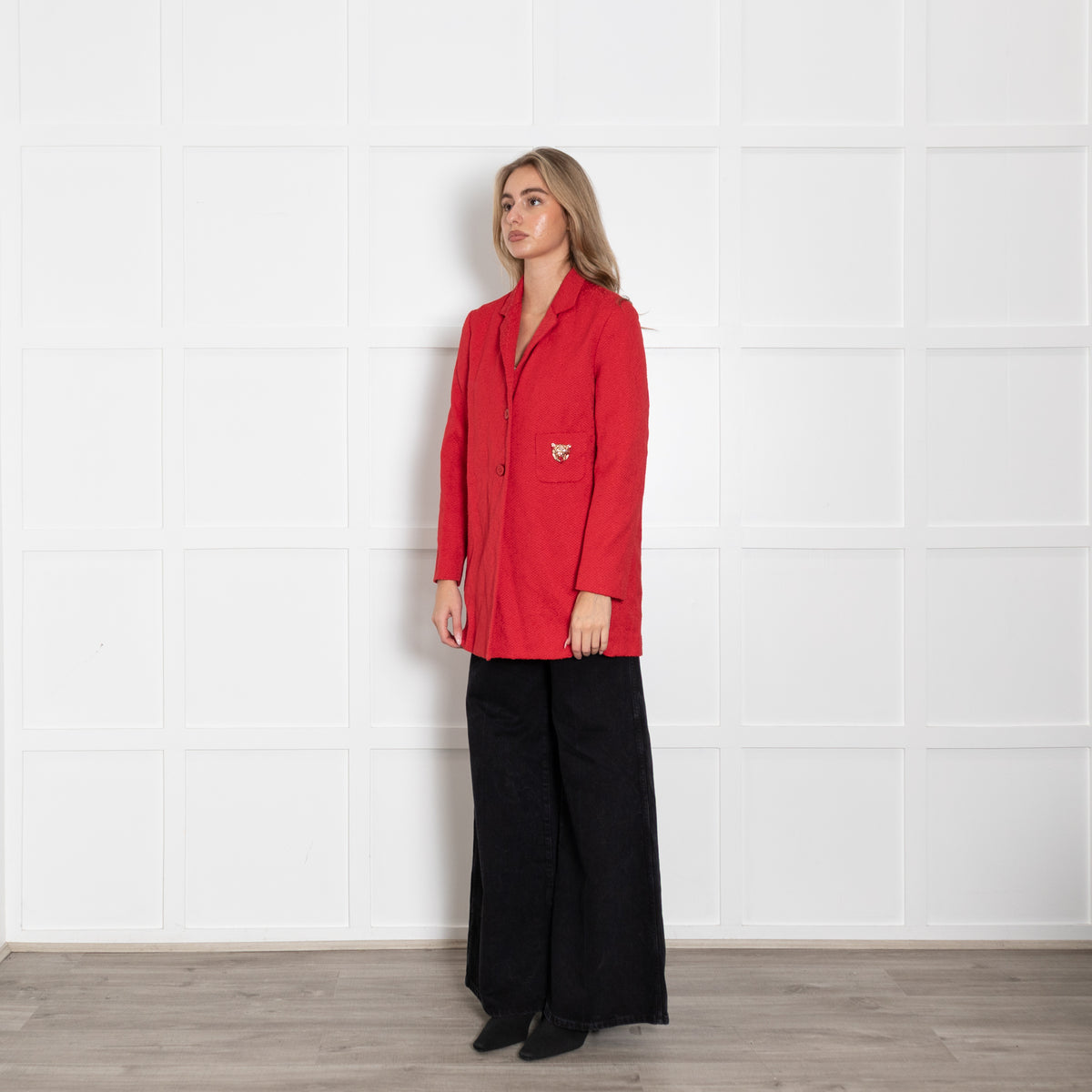 Maje Red Textured Tiger Pocket Detail Coat