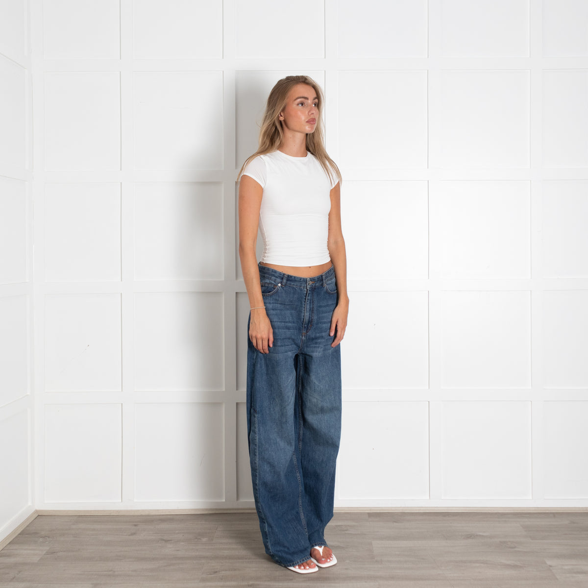 Me + Em Blue Jeans With Silver Button Detail
