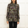 Caliban Brown Green Floral Silk Neck Tie Blouse
