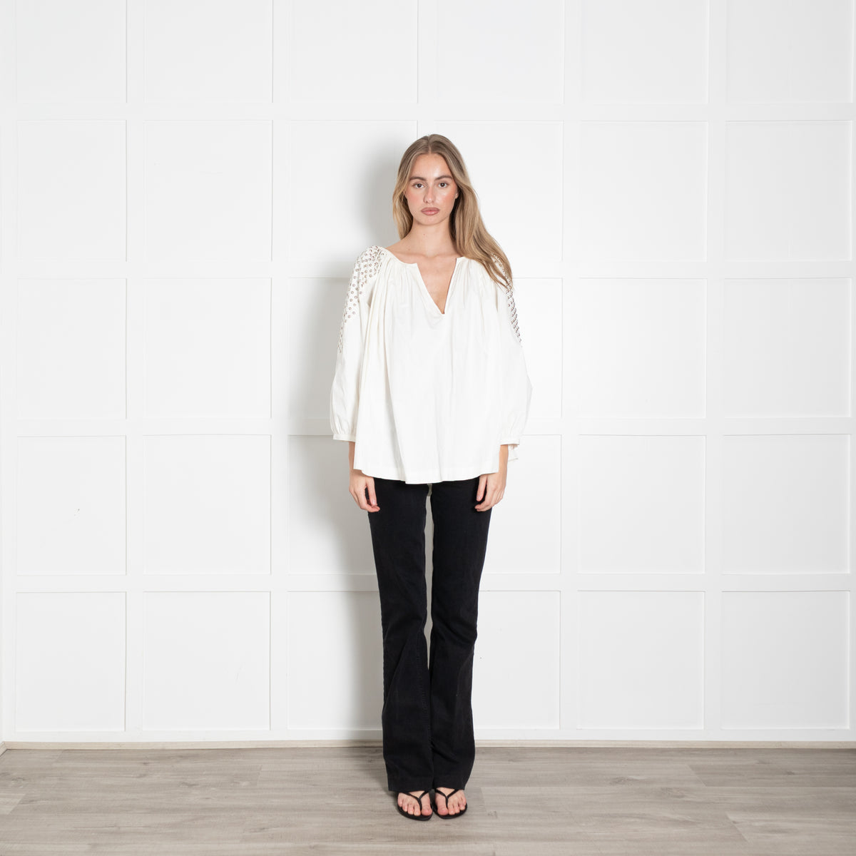 By Malene Birger Cream Studded Shoulder Oversized Cotton Top