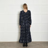 Apiece Apart Navy Shirred Silk Maxi Dress