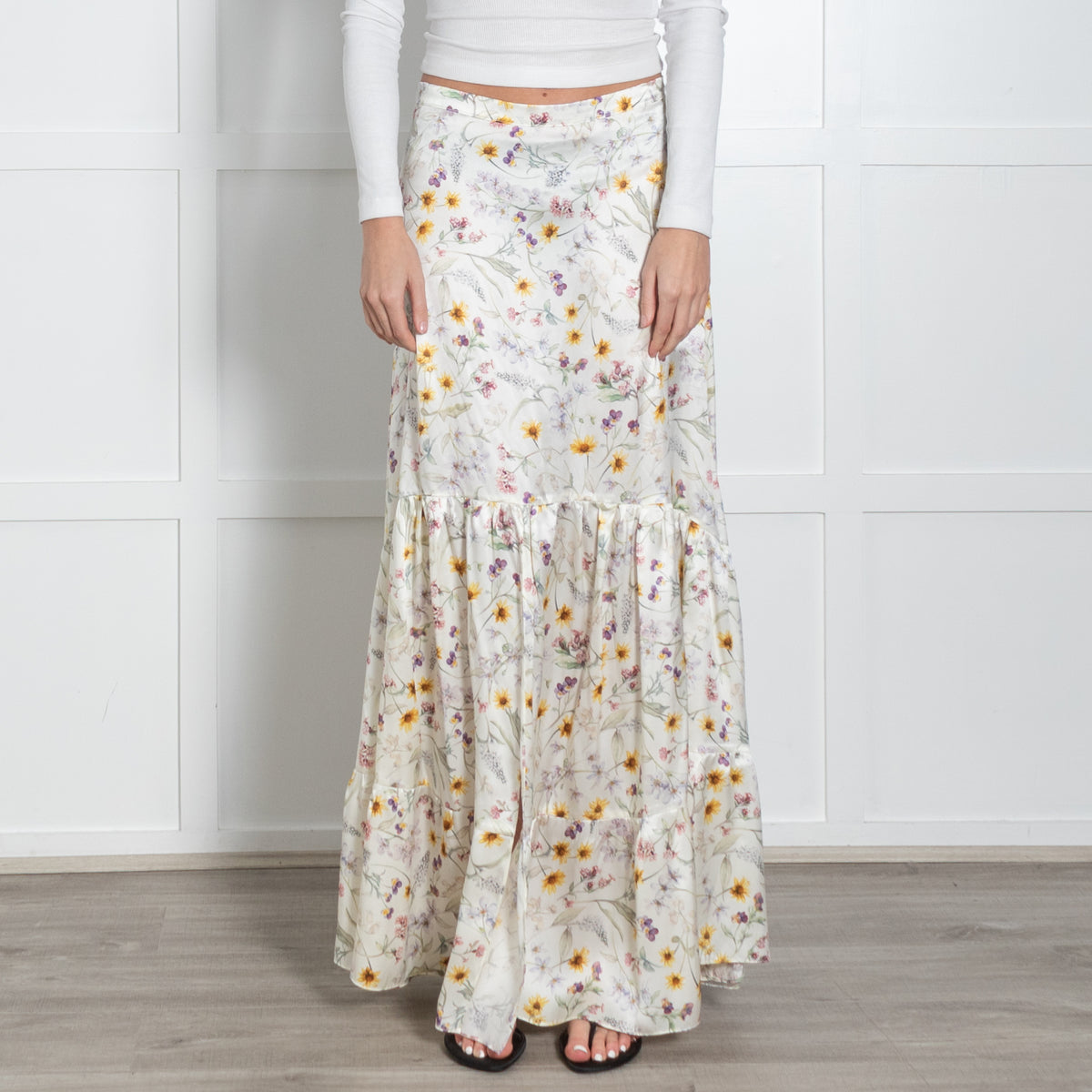 Ridley Cream Yellow Purple Floral Silk Skirt
