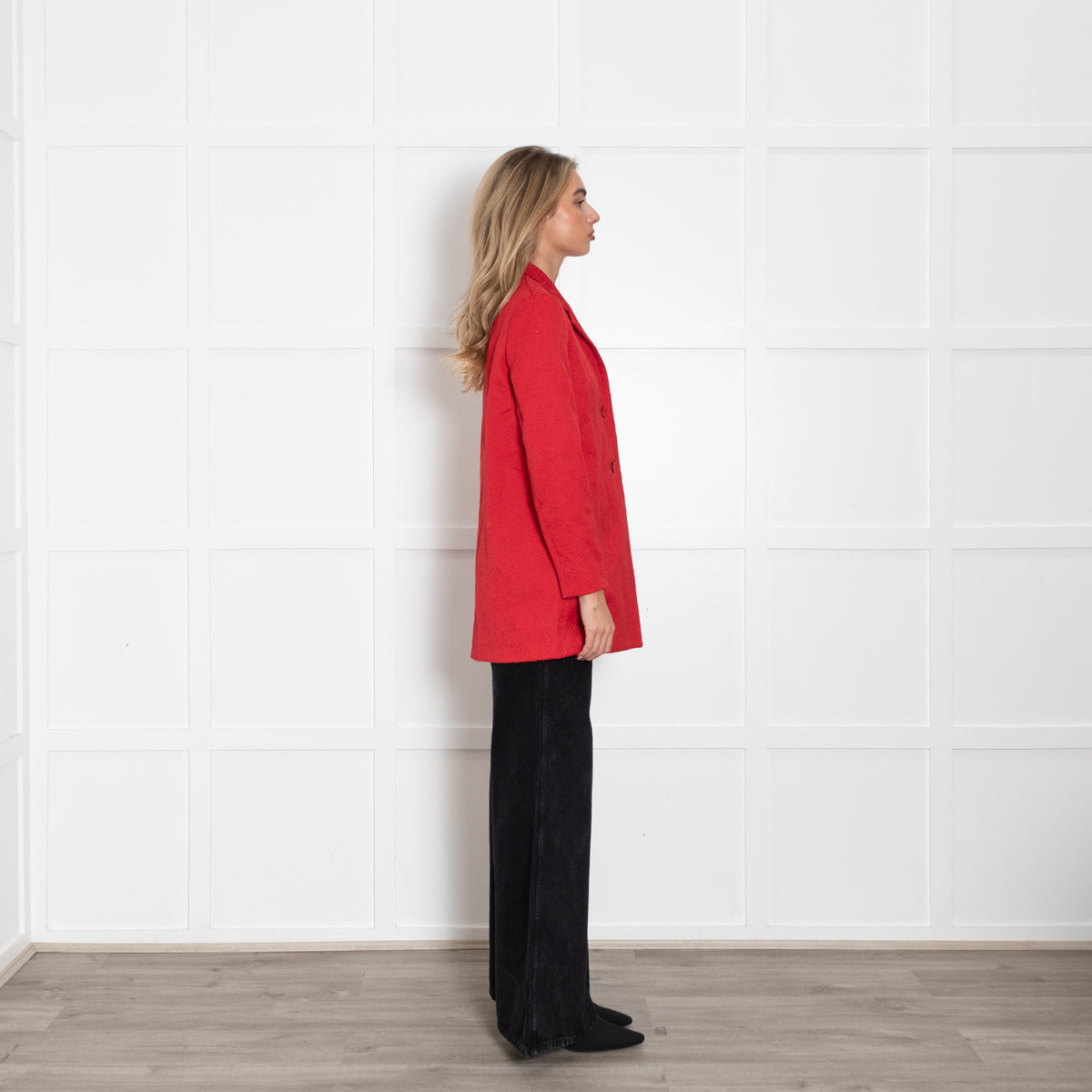 Maje Red Textured Tiger Pocket Detail Coat