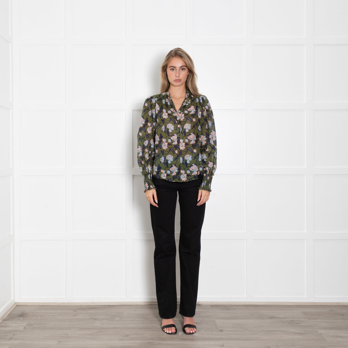 Me + Em Green Frilled Floral Blouse